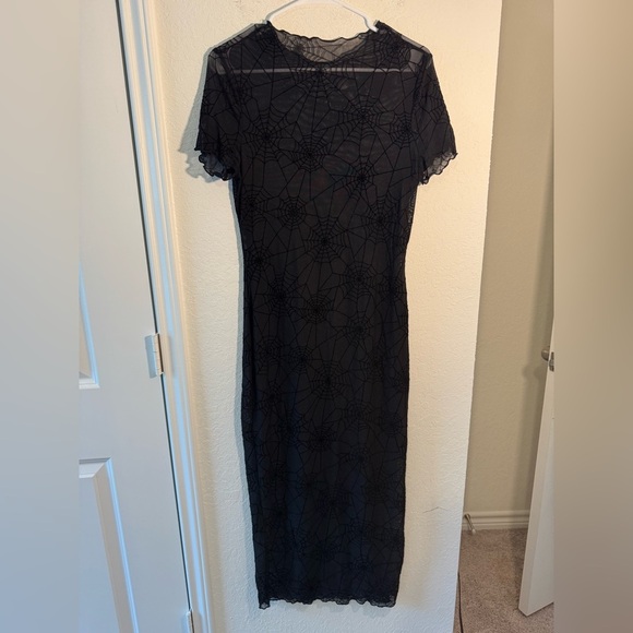 KARFRI Velvet Spider Web Print Bodycon Dress Halloween Transparent Mesh Medium - Picture 1 of 6